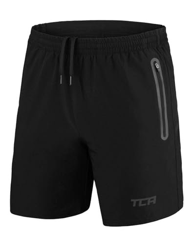 TCA Short de Sport ou de Running Léger Elite Tech pour Homme Short avec Poches Zippées - Noir/Noir, M