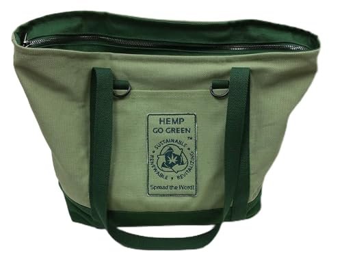 Hemp Go Green 100% Hemp Canvas Washable Heavy-Duty Zippered Tote Bag - Every Day Carry Tote Bag