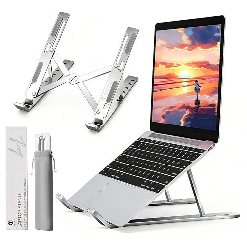 AiTodos® Support Ordinateur Portable, Laptop Stand,Alliage D'aluminium, Léger, Compact Portable Pliable - Ventilation et Dissipation de la Chaleur, Réglage à 6 Vitesses - Support pc Portable