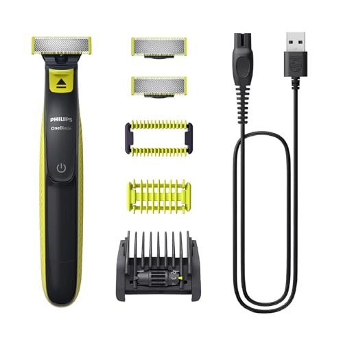 L'authentique Philips OneBlade Visage + Corps - Tondeuse à barbe électrique, tondeuse corps et rasoir, 2 lames Original pour visage, 1 sabot 5-en-1 réglable, 1 kit pour le corps (modèle QP2824/30)